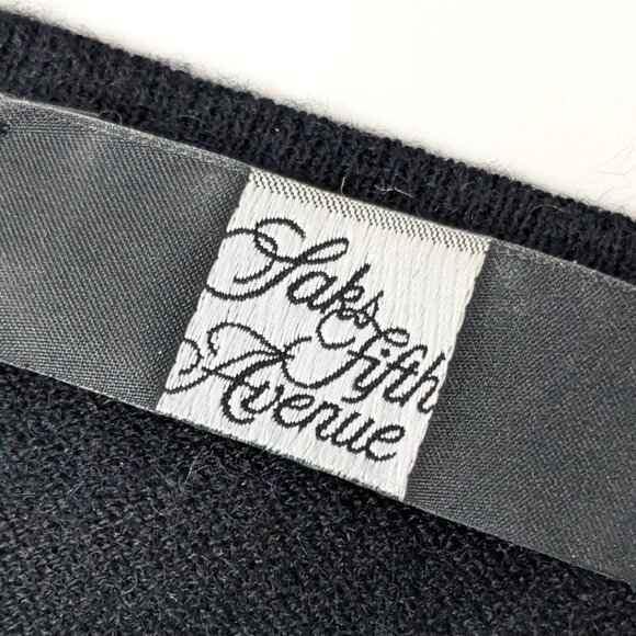 Saks Fifth Ave Cashmere Silk Sweater Womens Small Black with Bows Rosette - Picture 10 of 16